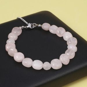 Strand Trendy Géométrie Irrégulière Rose Cristal Opale Quartz Pierre Naturelle Perles Bracelet En Acier Inoxydable Chaîne Bijoux Bracelet