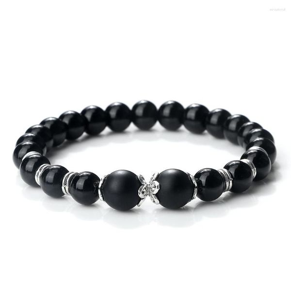 Brin À La Mode Pierre Naturelle Noir Lave Mat Perles Bracelets Pour Femmes Hommes À La Main Tressé Élastique Corde Bracelets Charme Pulsera Bijoux