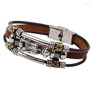 STRAND Trendy Retro Multi-Layer Design kralen Tap Leather Bracelet Charm Man Fashion Rock Punk Sieraden Accessoires Party Gift