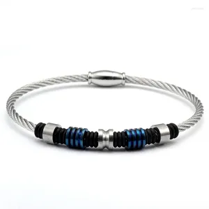 Bracelets à perles bleues en acier inoxydable pour hommes et garçons, bijoux à la mode, manchette en fil magnétique Unique, Bracelets porte-bonheur tressés pour hommes