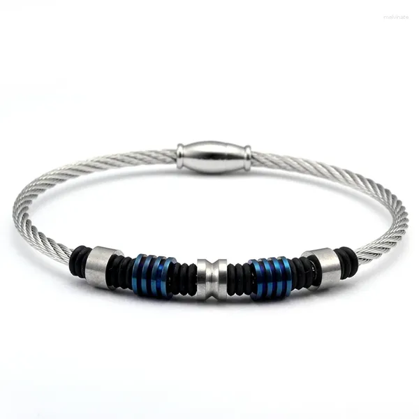 Bracelets à perles bleues en acier inoxydable pour hommes et garçons, bijoux à la mode, manchette en fil magnétique Unique, Bracelets porte-bonheur tressés pour hommes