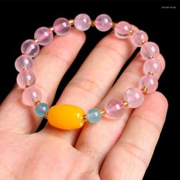 STRAND Trendy Sweet Romantic Pink Crystal kralen Bracelet voor vrouwen Lotus Geel Chalcedony Hand String Ethnic Style Jewelry Girl Gifts