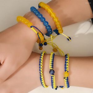 Strand Trendy Ukraine Drapeau National Bracelets Faits À La Main Perles De Pierre Naturelle Bracelet À Breloques Jaune Bleu Ukrainien Patriotisme Fierté