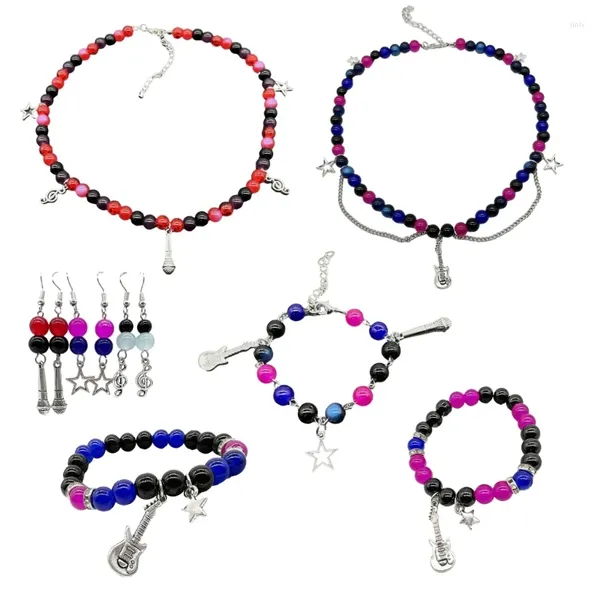 Strand – bijoux unisexes à la mode, collier/bracelet/boucles d'oreilles sur le thème de la musique, ornements pendentif de Microphone étoile de guitare