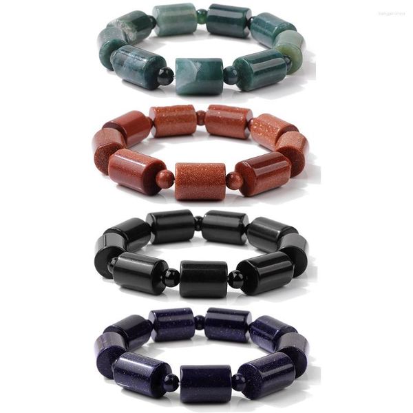 Bracelet de perles en forme de Tube, bijoux cadeaux pour femmes et hommes, pierre naturelle de qualité, corde élastique, Bracelets de Couple pour amis