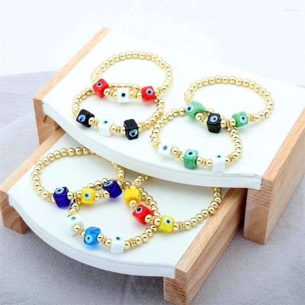 Pulseras de la suerte de ojo azul malvado turco, cuentas de cobre chapadas en oro de alta calidad, cuerda elástica hecha a mano, regalos de joyería para parejas