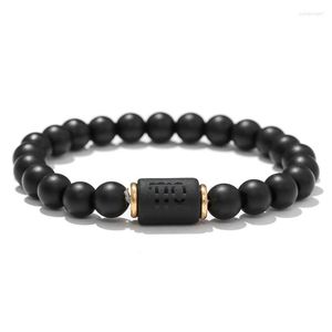 Strand Twelve Zodiac Black Frosted Agate Beaded Bracelet Couple Stretch Buddha Bead Lovers' Fashion Jewelry Gift