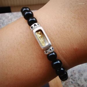 Strand tweekleurige Shakyamun Boeddha liggend medelevende imitatie obsidiaan armband met kralen klein standbeeld geloof mannelijk