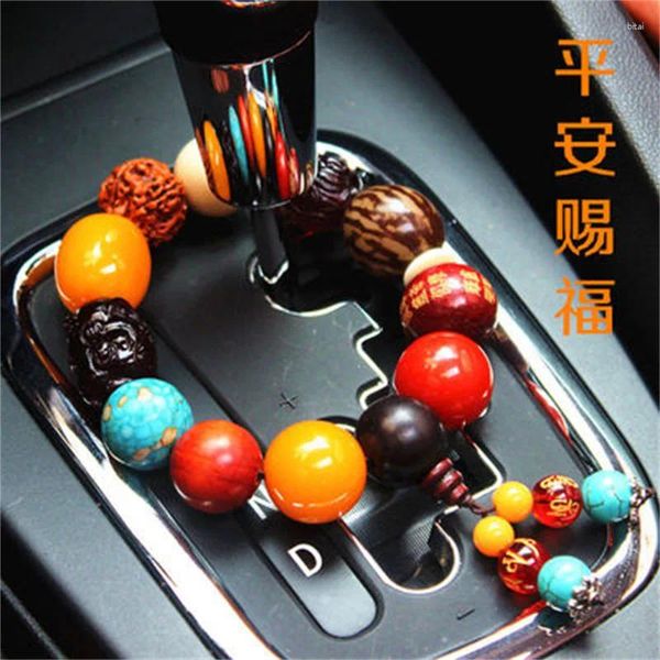 Pulsera de joyería de decoración Interior de coche única con cuentas de Buda de semilla Bodhi y colgante de bendición de conducción segura