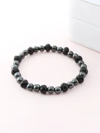 Brin unisexe noire d'hématite en pierre face bracelet en cristal en cristal