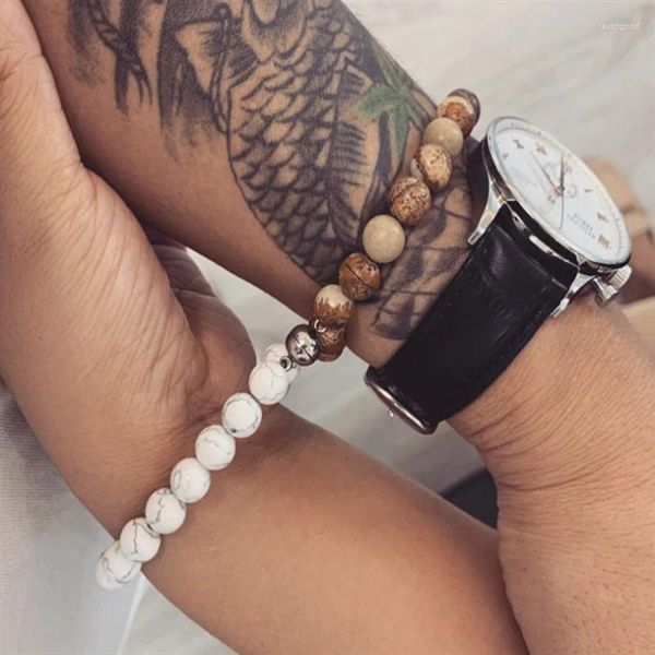 Strand unisexe pierre naturelle hématite perles hommes Bracelet de perles à la mode poignet bijoux cadeau