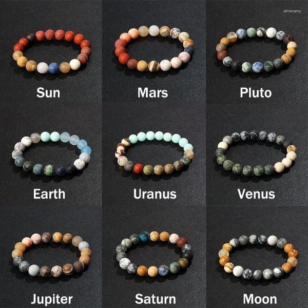 Strand Universe Galaxy Ocho planetas Pulseras Hombres de piedra natural Sistema solar Beads para mujeres Joyas Amante de yoga Braceletas azules