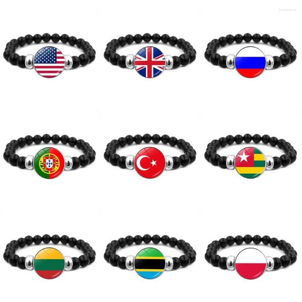 Hebra EE. UU. Reino Unido Rusia Bandera Cuentas Pulseras Para Mujeres Hombres Moda Cristal País Negro Resina Amantes Joyería