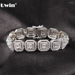 Strand Uwin Bracelet de chaîne cubaine de 13 mm avec Baguettecz CZ micro pavé glacé des bracelets en zircone cubique hommes femmes accessoires de luxe