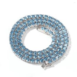 Strand Uwin Blue Zircon Tennis Chain Collier pour femmes 4 mm CZ Full Iced Charm Fashion Hip Hop Jewelry Gift