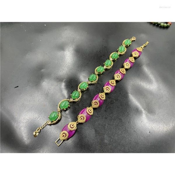 Pulsera de jade malayo esmeralda con incrustaciones de hebra al vacío para mujer Sugilita
