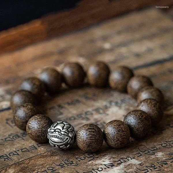 Strand Vietnam Agarwood Pixiu Hand String 14mm Single Circle Men Buddha Beads Bracelet Black Oil Old Cool Fragrance Sándalo Rosario