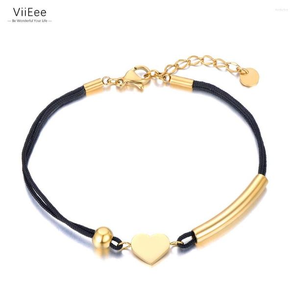 Strand ViiEee acier inoxydable coeur noir corde chaîne couleur or mode Bracelet fermoir mousqueton étanche bijoux pour femmes VB23084