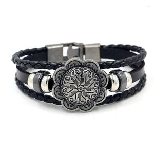 Strand Viking Rune Sun Flower multicouche Bracelet en cuir Wove Men Vintage Men Casual Fashion Hand Chian Jewelry Accessoire Cadeau