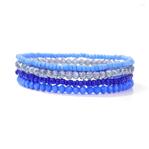 Strand Vintage bleu cristal perles Bracelet 4 pièces/ensemble Boho pierre naturelle perlée élastique bracelets pour femme hommes amitié cadeau chanceux