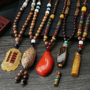 Strand Vintage chapelet bouddhiste perles collier bohème longue chaîne de pull à la main en bois perlé colliers pour femmes hommes cadeaux souvenirs