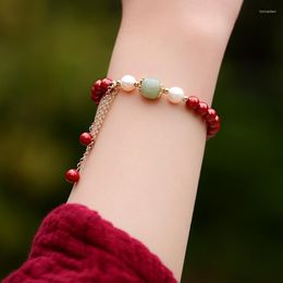 Strand Vintage Cinnabar Armband Vrouw Een Jade Transfer Kraal Natuurlijke Ruwe Minerale Imperial Zand Cadeau Voor Godin