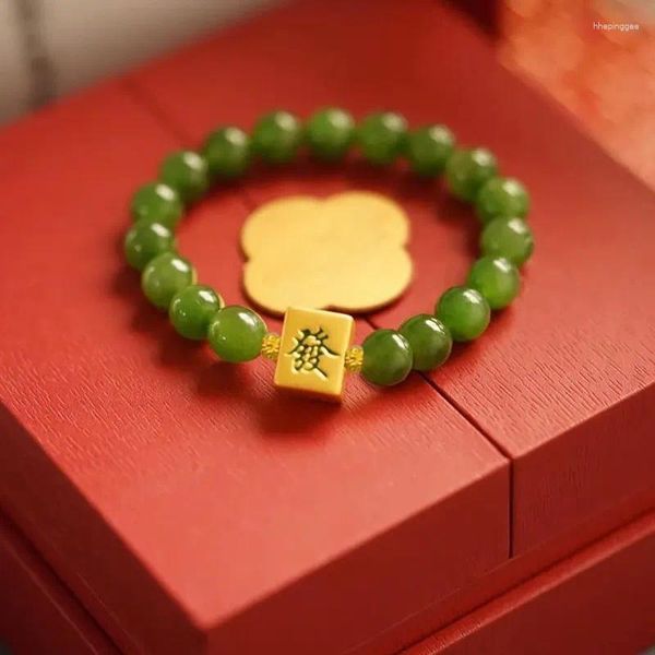 Strand Vintage Golden Mahjong Pendentif Bracelet Pour Femmes Ethnique Perles De Jade Cour Élégante Bijoux De Luxe Créatifs Cadeaux D'anniversaire Chanceux