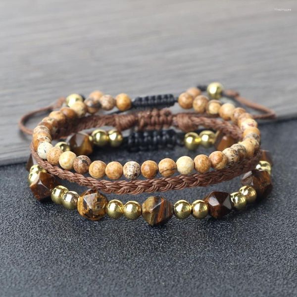 Strand Vintage assorti tressé bracelet de perles pierre naturelle perle en bois bracelet réglable pour femmes hommes Pulsera Couple chaîne bijoux