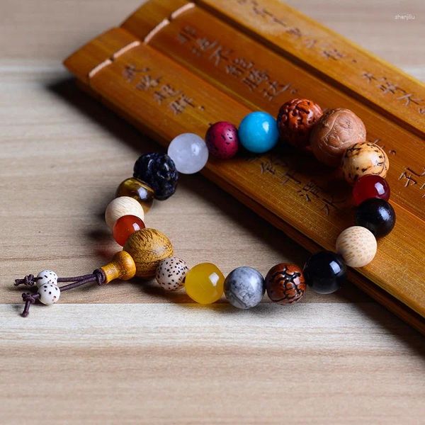 Pulsera Vintage Natural de 18 semillas de Bodhi, brazaletes con abalorio de Buda, pulseras de cuentas de madera para oración budista del Tíbet