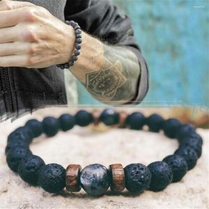 Strand Vintage Natural Noir Lava Stone Beads Bracelet de prière pour les hommes Balance de guérison Chakra Personnalité Couleur bracele