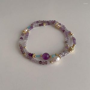 Brin Vintage perle naturelle violet cristal pierre élastique corde perlée Bracelet bracelets pour femmes Style français bijoux accessoires