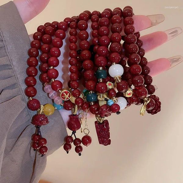 Strand Vintage Red Beaded Diseño creativo Elefante Pulsera colgante para mujeres Brazaletes de lujo Cuerda Accesorios de joyería de mano Regalos de fiesta