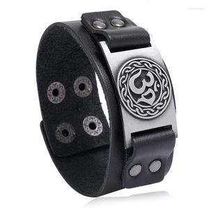 Strand Vintage Viking OM Genuine Leather Bracelet Men Nordic Runes Odin Symbol Wrap Bangle Jóias Acessórios Presentes Fios Frisados Raym22