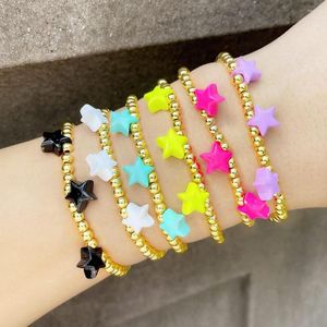 Strand Vlen Boho Multi Color Star Email Mode Armband Voor Vrouwen Koper Vergulde Kralen Armbanden Stapelbaar Stretch Sieraden Cadeau