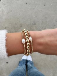 Strand Vlen Gold plaqué 18 K Bracelet perlé Stretch Bracelets en eau fraîche pour les femmes Bijoux minimalistes Cadeau de pulseras empilable