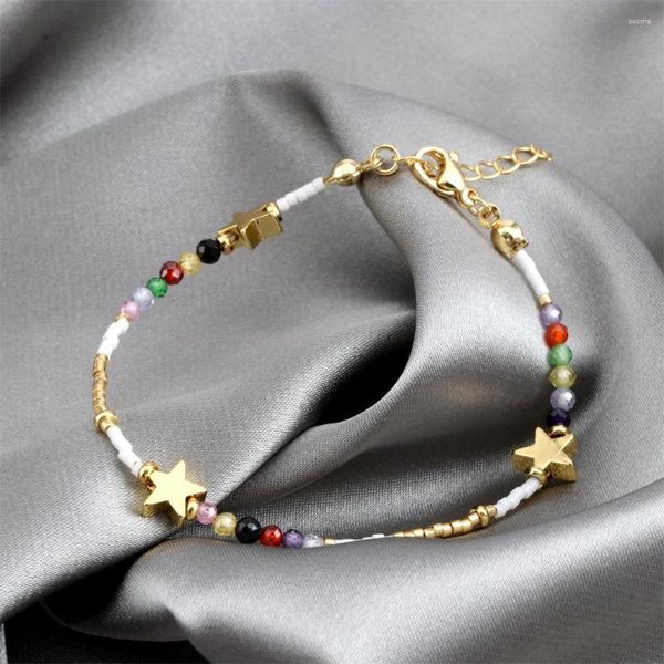 Strand Vlen-pulsera chapada en oro con forma de corazón y estrella, Pulseras finas delicadas Miyuki para mujer, cadena de circón, joyería