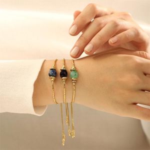 Strand Vlen luxe Simple Bracelet bijoux pierre naturelle charme pour les femmes cadeau étanche K plaqué or perles Pulseras