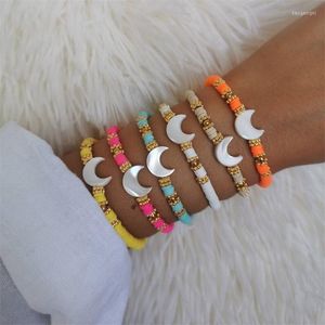 Strand Vlen Multicolore Heishi Bracelet Nacre Naturel Shell Lune Bracelets Pour Femmes Boho Bijoux Polymère Argile Perles Pulseras