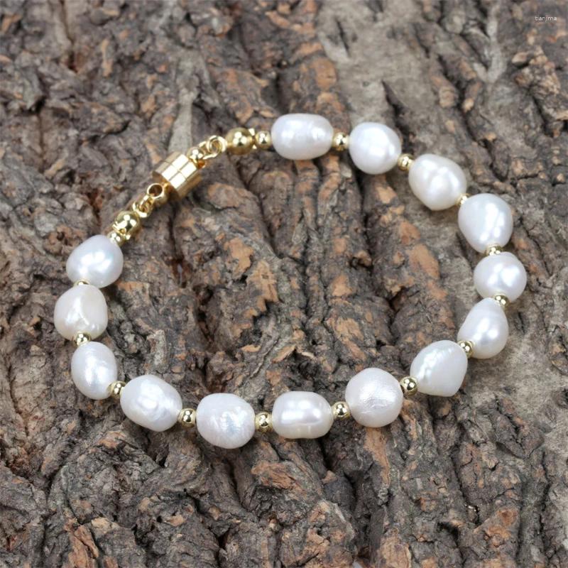 Strand Vlen Bracelets de perles d'eau douce naturelles bijoux pour femmes Bracelet de luxe en cuivre plaqué or perle en métal aimant boucle Pulseras