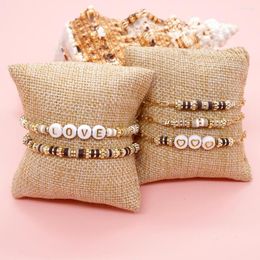 Strand Vlen polymère argile Heishi Bracelet couleur or chaîne Bracelets pour femme Vintage bijoux amour coeur perles empilables Pulseras