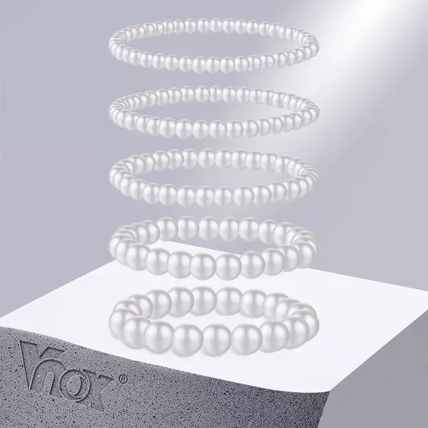 Brin Vnox élégant perle simulée pour femmes filles 4/5/6/8/10mm perles rondes lien chaîne bracelet avec élastique