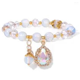 Strand Water Drop Hangende Armband Natuurlijke Opaal Kristal Quartzs Steen Goud Kleur Spacer Bead Vrouwelijke Reki Sieraden Cadeau