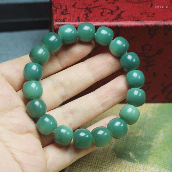 Bracelet en cuir de verdure patiné à brins, perles en baril de Jade blanc Bodhi, vente en gros