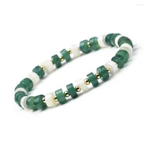 Hebra con forma de rueda, concha blanca, turquesa africana, ágata verde, impresión de jaspe, cuarzo rosa, pulsera elástica con cuentas de piedra Natural