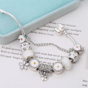 Bracelet à fleurs en forme de cœur blanc, perles en argent S925, bijoux originaux, accessoires faits à la main, vente en gros