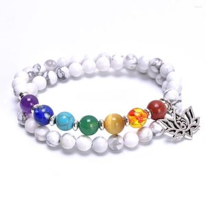 Brin blanc Howlite et bracelet à breloques pierre naturelle perle Stretch Chakra femmes guérison équilibrage calme bijoux cadeau