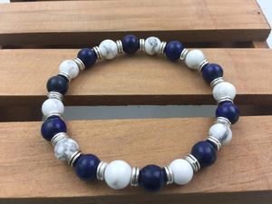 Strand White Howlite Lapis Lazuli Pulsera Pulseras de moda Piedra natural Grano redondo Deportes Hombres Yoga Mala Beads