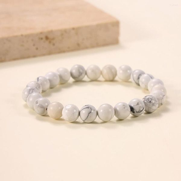 Hilo blanco howlita turquesa piedra cuentas redondas línea elástica pulseras moda mujer joyería Hombre De Pulsera