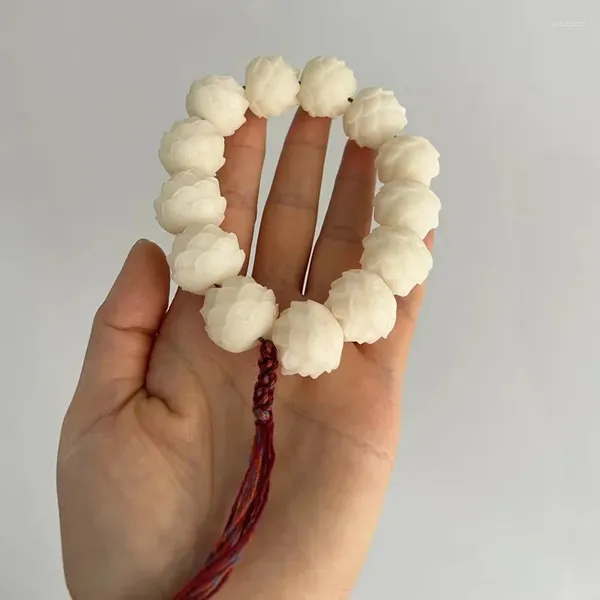 Pulsera de cuentas de loto de cinco capas talladas con Bodhi de jade blanco