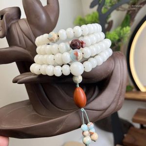 Strand blanc Jade Bodhi racine 108 perles Style ancien élégant Lotus collier Bracelet